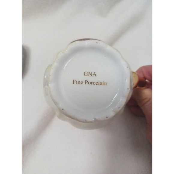 GNA Fine Porcelain CREAMER 24k Hand Painted Victorian Romantic Iridescent Vintag - Picture 13 of 13